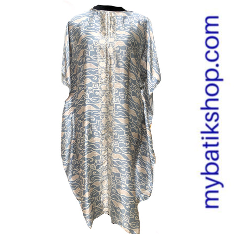 Batik Silk Kaftan Dusty Blue Parang