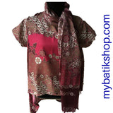 Batik High Low Silky Top and Scarf Set - Rose