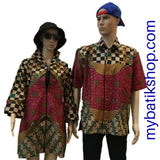 Couple Batik Cap Maroon Checkers