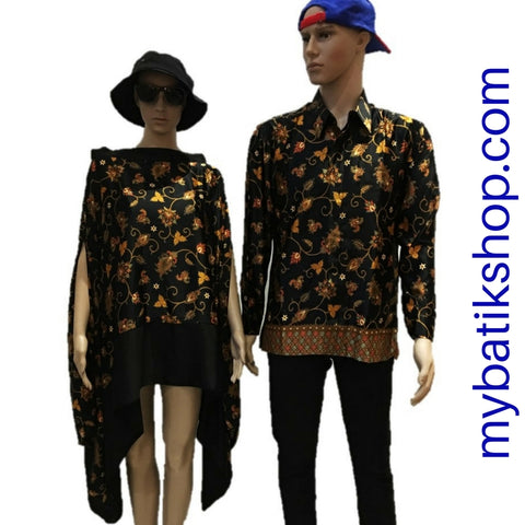 Batik for Couple Semi Silk Black and Gold