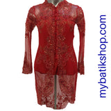 Kebaya Payet High-low Red Long-sleeves