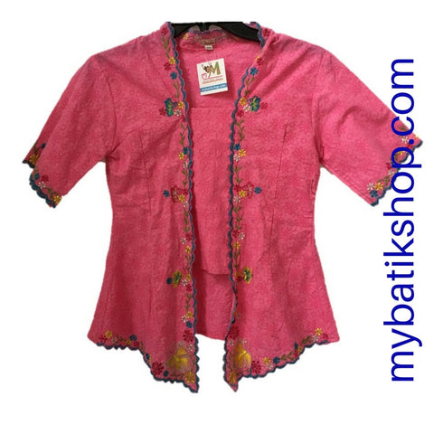 Kebaya for Misses - Voila Pink Embroidered Kutubaru