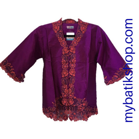 Top Patched Embroidery 3/4 Sleeves Purple