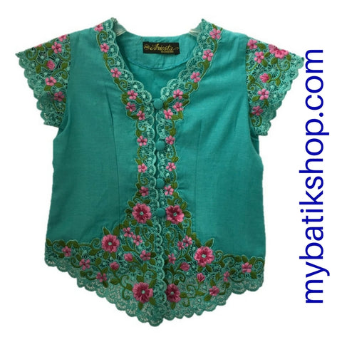 Kebaya for Girls -  Blue Fine Color Embroidered Short-sleeves
