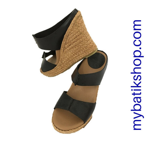 Leather Wedge Sandals Black