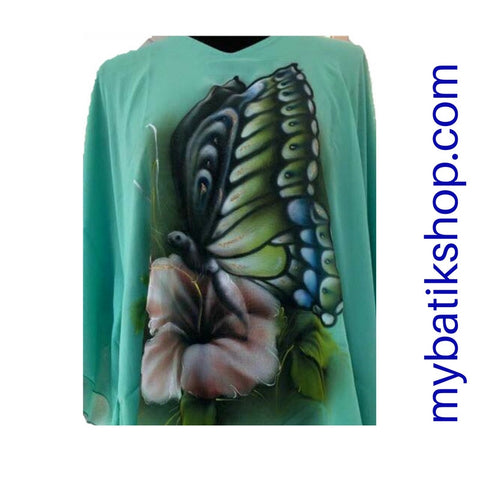 Handpainted Seafoam Green Chiffon Blouse Butterfly