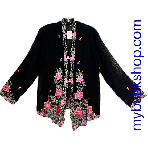 Kebaya Nyonya Fine Embroidery XXXL Black Long-sleeves