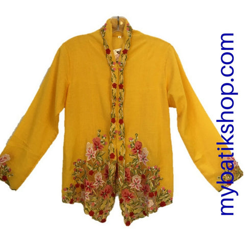 Kebaya Nyonya Fine Embroidery Yellow