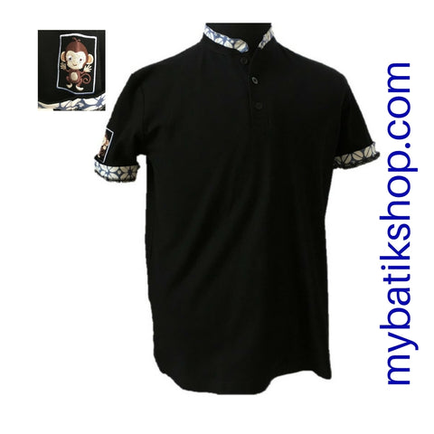 Polo Shirt with Batik Trim - Black