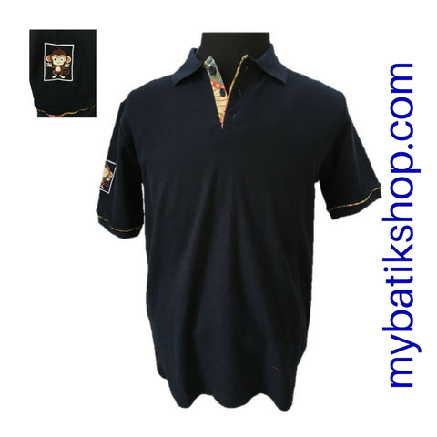 Polo Shirt with Batik Trim - Navy