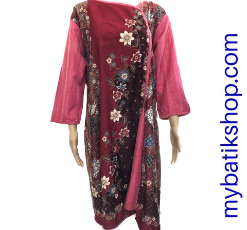 Fine Long-sleeves Batik Plus Pink Maroon