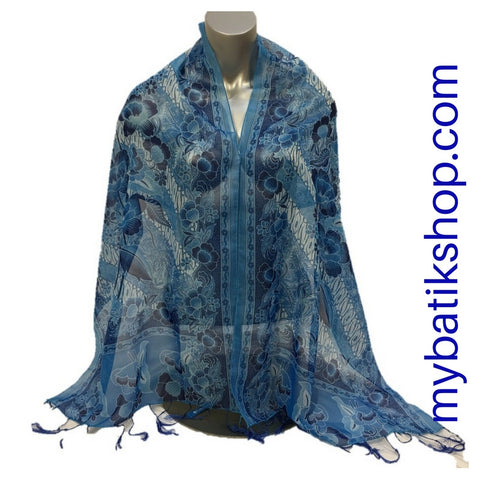 Batik Chiffon Scarf - Blue