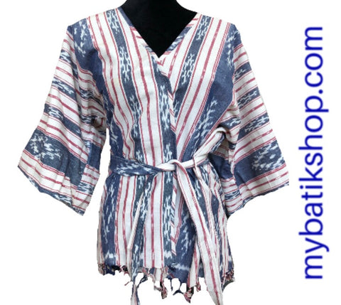 Tenun Lombok Kimono Top White and Blue Plus
