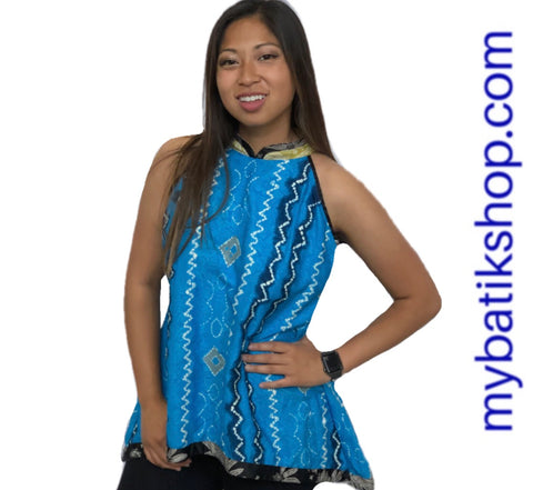 Batik Semi Silk Blue Sleeveless Top