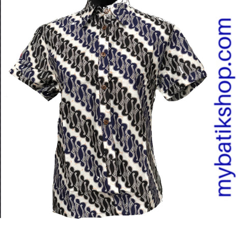 Misses MJ Batik Collared Shirt Short-sleeves Blue