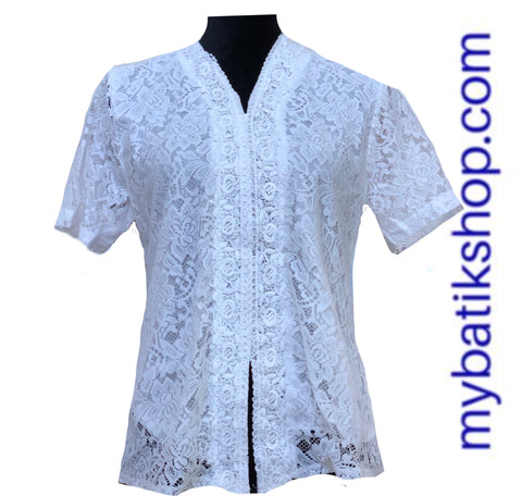 Kebaya Lace Flower White Short Sleeves