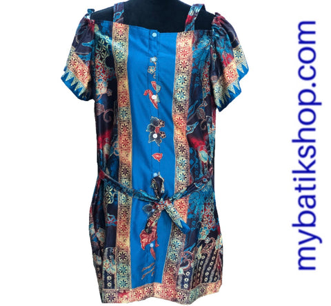 Fine Open Shoulder Embossed Semi Silk Dress Blue Dress
