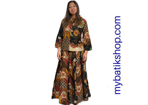 Batik Black Multi Gamis Moslem Dress
